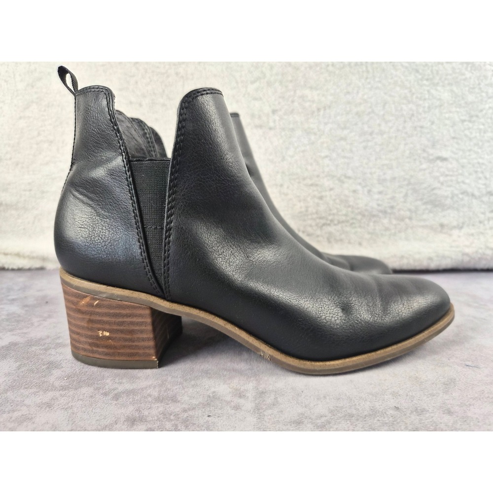 Dr. Scholls Teammate Black Faux Leather Ankle Boots Block Heel Womens 7.5M